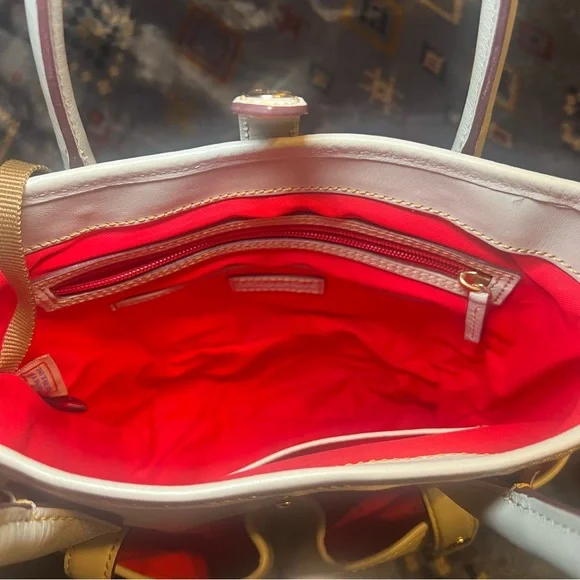 Dooney & Bourke Florentine Leather Satchel Bucket Handbag Purse Tote Ecru White - Picture 3 of 11